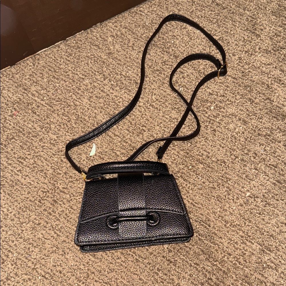 Black Crossbody Leather-Texture Shoulder Bag